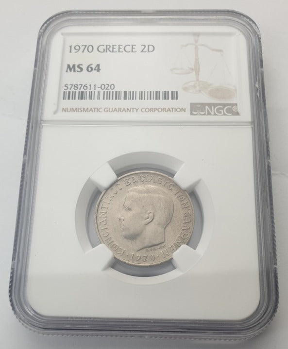 Greece - 2 Drachmas 1970 (MS 64), Constantine II