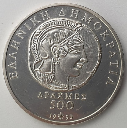 Greece - 500 Drachmas 1993, Democracy, Silver PROOF