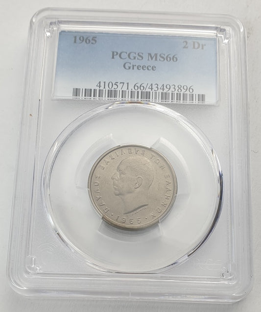 Greece - 2 Drachmas 1965 (MS 66), Paul I