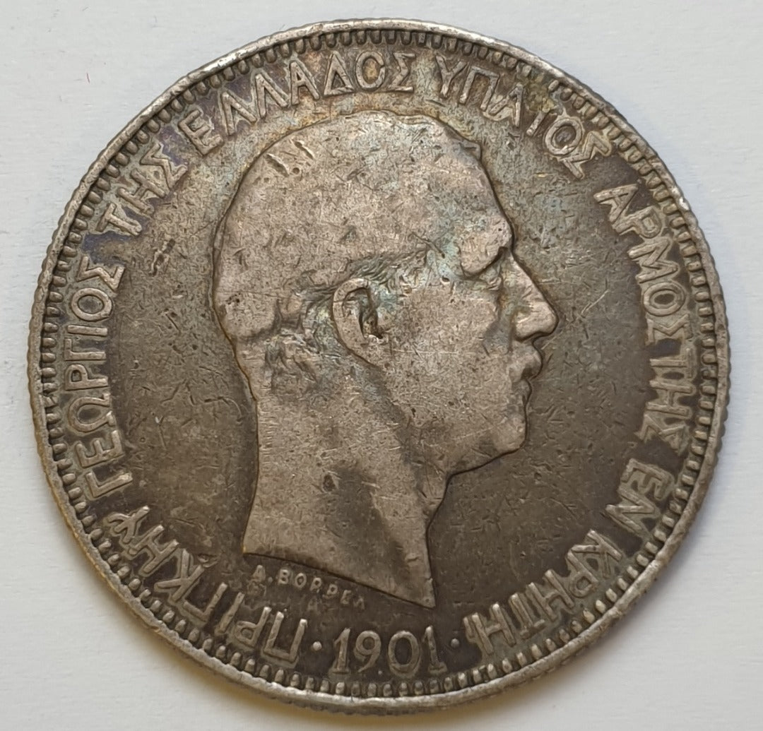 Greece - 5 Drachmas 1901, Crete, Silver