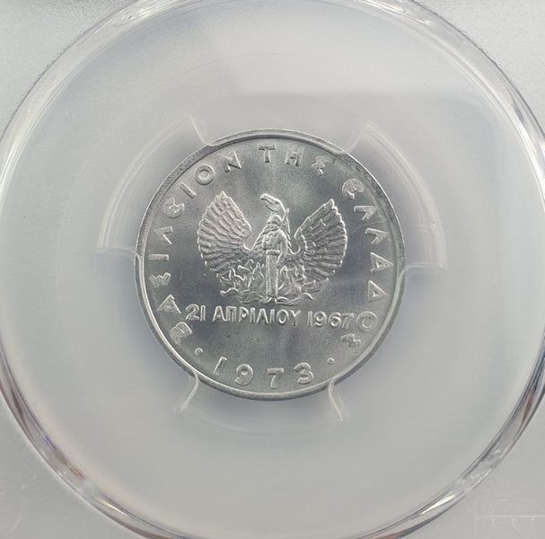 Greece - 20 Lepta 1973 (MS 68), KM-104, Constantine II top pop in both companies