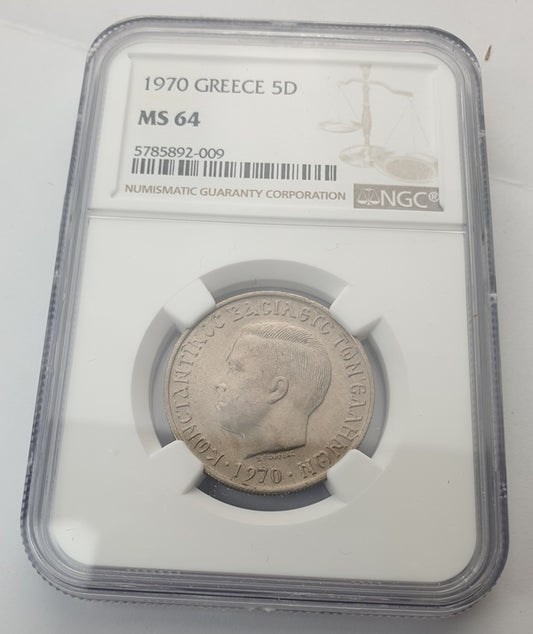 Greece - 5 Drachmas 1970 (MS 64), Constantine II