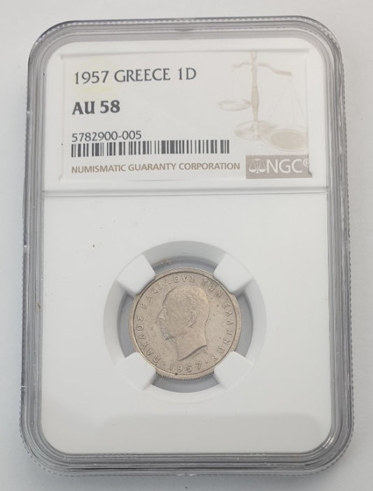 Greece - 1 Drachma 1957 (AU 58), Paul I