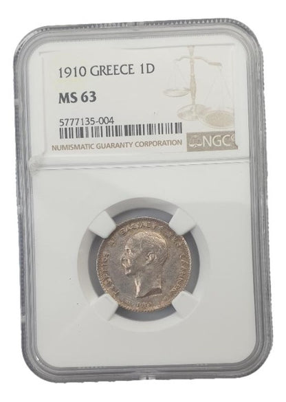 Greece - 1 Drachma 1910 (MS 63), George I, Silver