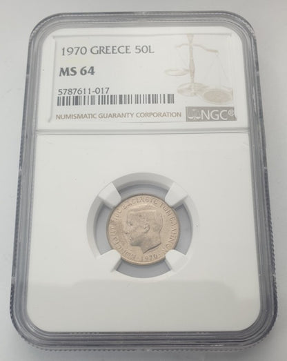Greece - 50 Lepta 1970 (MS 64), Constantine II
