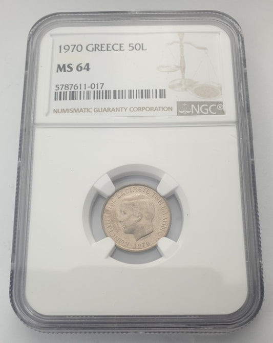 Greece - 50 Lepta 1970 (MS 64), Constantine II