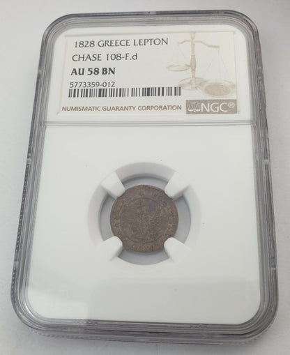 Greece - 1 Lepton 1828 (AU 58 BN), Chase 108-F.d, Ioannis Kapodistrias