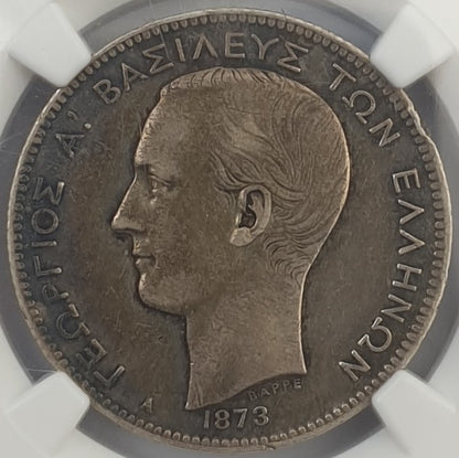 Greece - 2 Drachmas 1873A (XF 40), George I, Silver