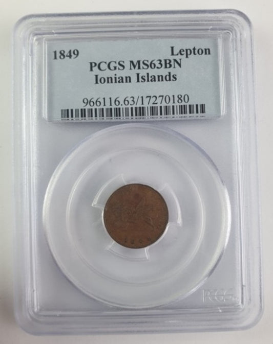 Greece - 1 Lepton 1849 (MS 63 BN), William IV / Victoria, Ionian Islands