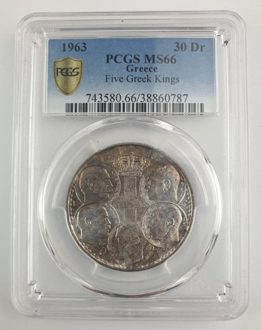Greece - 30 Drachmas 1963 (MS 66), Five Greek Kings, Paul I, Silver