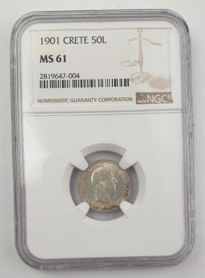 Greece - 50 Lepta 1901 (MS 61), Crete, Silver