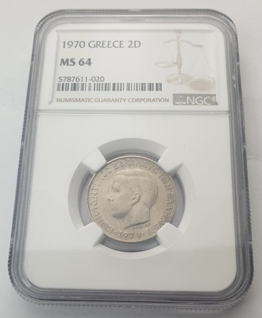 Greece - 2 Drachmas 1970 (MS 64), Constantine II