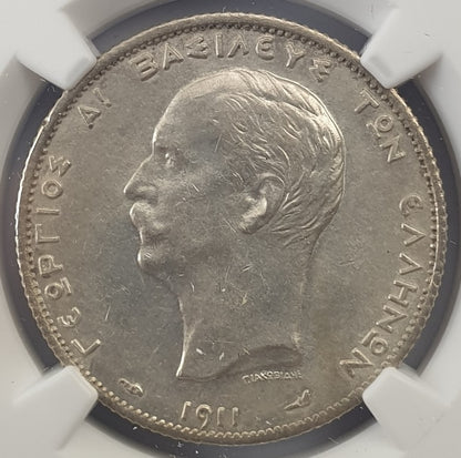 Greece - 2 Drachmas 1911 (MS 62), George I, Silver