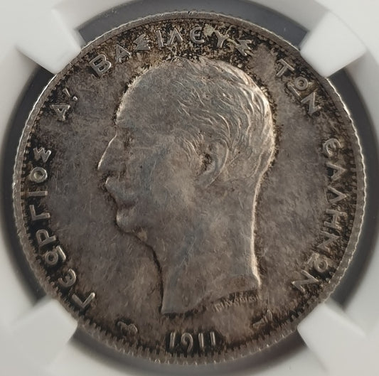 Greece - 2 Drachmas 1911 (MS 63), George I, Silver