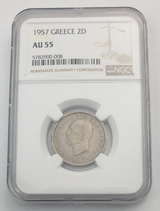 Greece - 2 Drachmas 1957 (AU 55), Paul I
