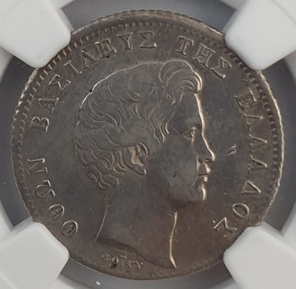 Greece - 1 Drachma 1832 (AU DETAILS), Cleaned, Othon, Silver