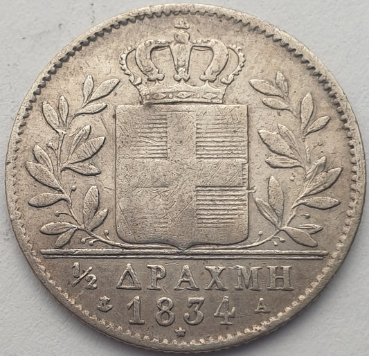 Greece - Half Drachma 1834, Othon, Silver