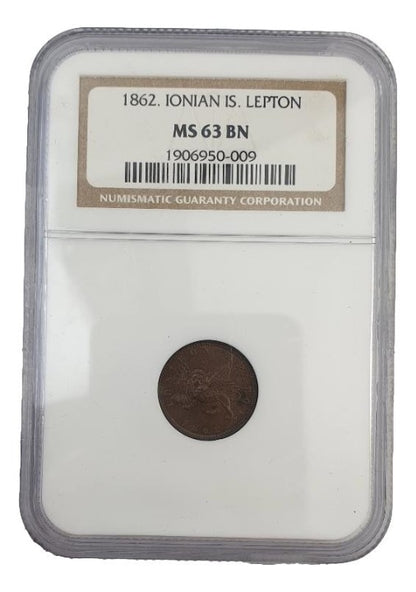 Greece - 1 Lepton 1862 (MS 63 BN), William IV / Victoria, Ionian Islands