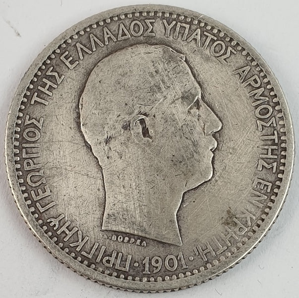 Greece - 2 Drachmas 1901, Crete, Silver