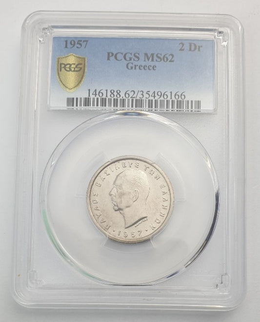 Greece - 2 Drachmas 1957 (MS 62), Paul I