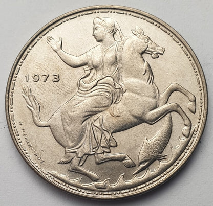 Greece - 20 Drachmas 1973, Constantine II, (Στενό Περιθώριο), UNC